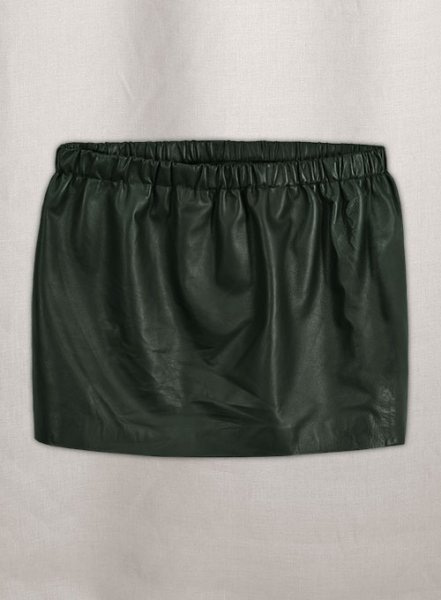 Soft Deep Olive Leather Skirt With Elastic Waist