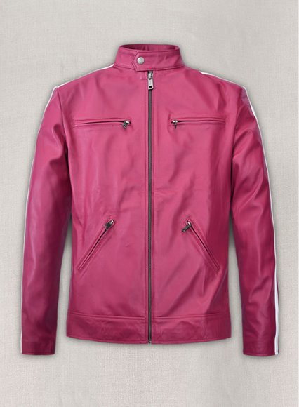 Bright Pink Leather Jacket Sportsman Stripe