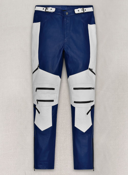 (image for) Rich Blue Electric Zipper Combination Leather Pants