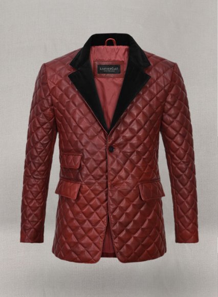 Spanish Red Bocelli Quilted Tuxedo Leather Blazer