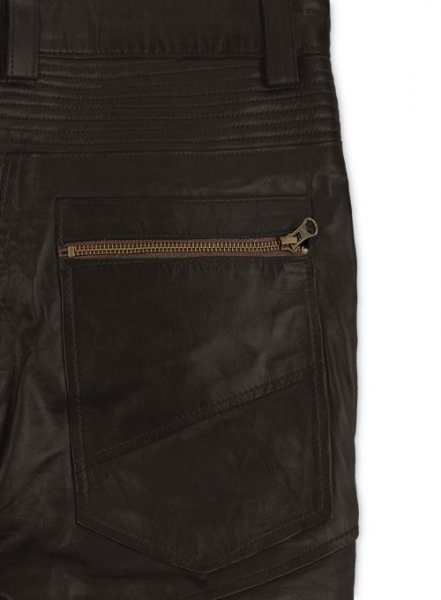 (image for) Soft Dark Brown Leather Biker Jeans #512