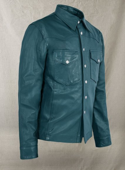 (image for) Soft Prussian Blue V Tab Leather Shirt Jacket