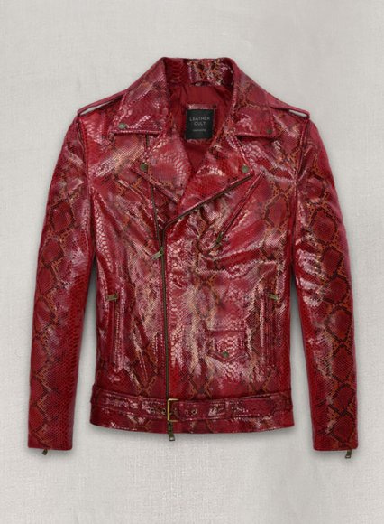 Bold Red Python Pure Leather Biker Jacket #2