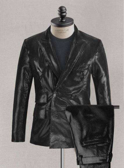 (image for) Snake Embossed Double Breasted Leather Suit