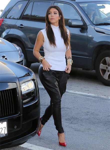 Kim Kardashian Leather Jeans