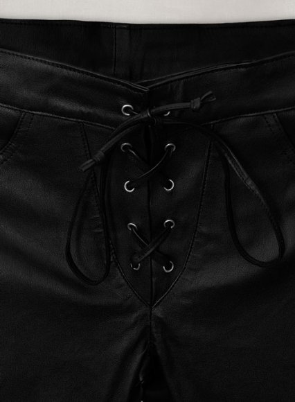 Black Stretch Cowboy Lace Up Leather Pants