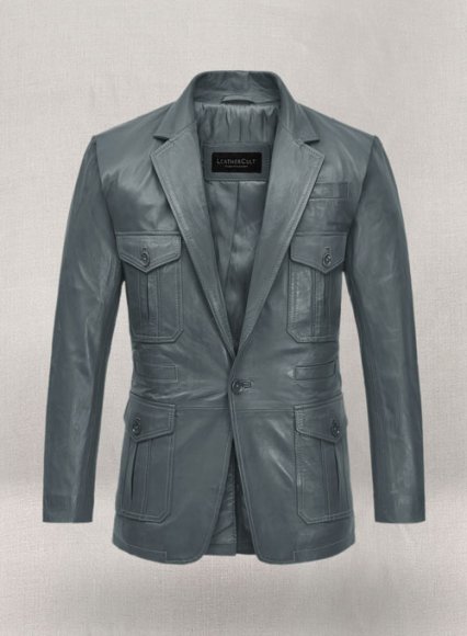 Soft Sherpa Gray Washed and Wax Leather Blazer - #712