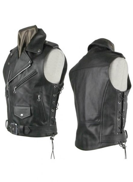 brown leather motorcycle vest - made in the USA - tanned in the USA