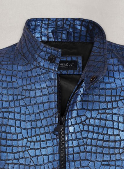 (image for) Gleaming Croc Metallic Blue Leather Jacket