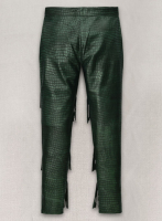 (image for) Croc Metallic Green Tiered Fringes Leather Pants