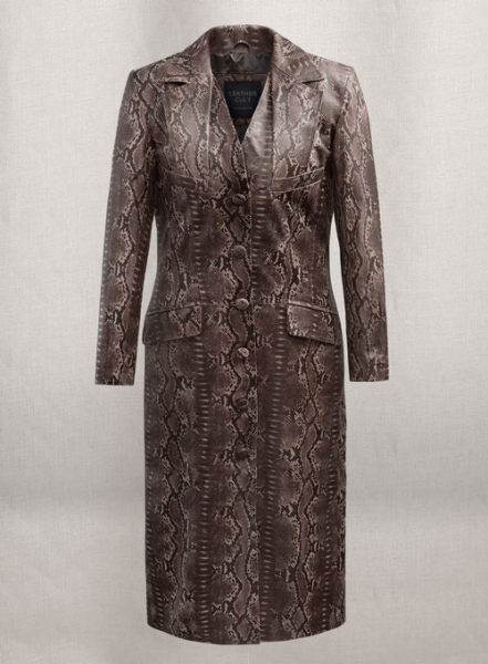(image for) Dark Brown Python Chelsea Leather Long Coat