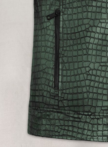 (image for) Gleaming Croc Metallic Green Leather Jacket