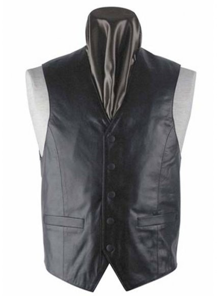 Mens black leather dress on sale vest