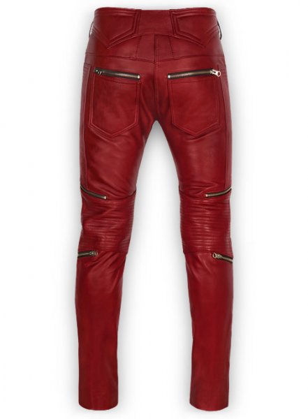 (image for) Cherry Red Electric Zipper Mono Leather Pants