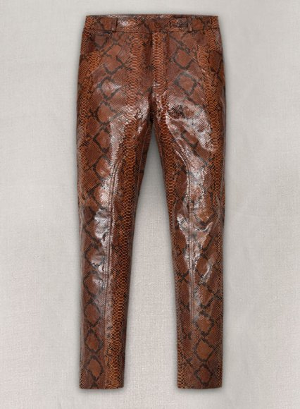 Bold Brown Python Leather Biker Jeans - Style #501