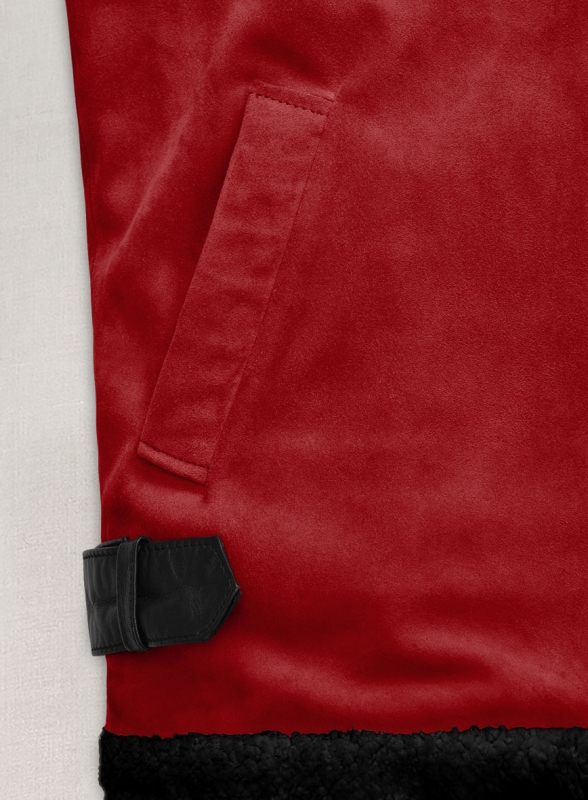 (image for) Lava Red Suede Ryan Reynolds Black Sherpa Leather Jacket - Click Image to Close