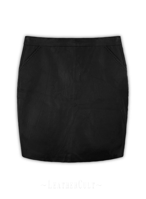 Black Basic Leather Skirt - # 153 - M Regular - Click Image to Close