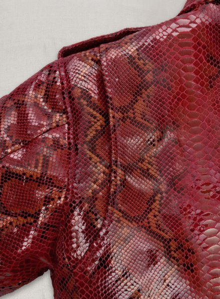 (image for) Bold Red Python Pure Leather Biker Jacket #2