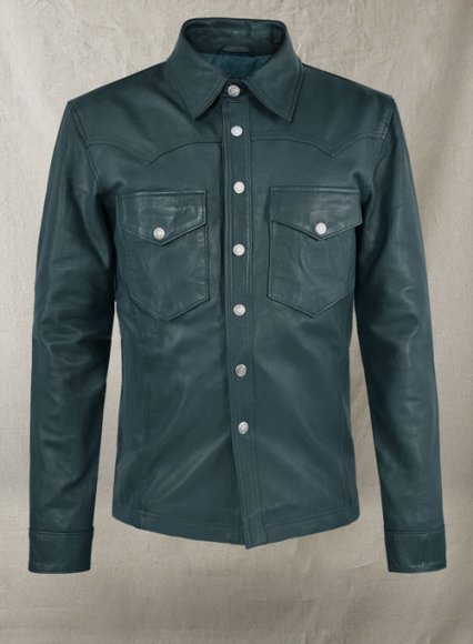 Soft Prussian Blue V Tab Leather Shirt Jacket