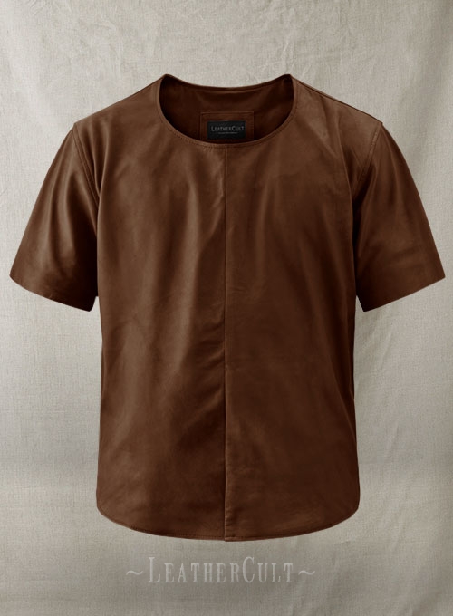 Light Weight Unlined Brown Leather T-shirt - Click Image to Close