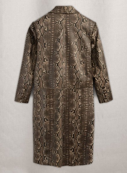 Dark Brown Python Chelsea Leather Long Coat