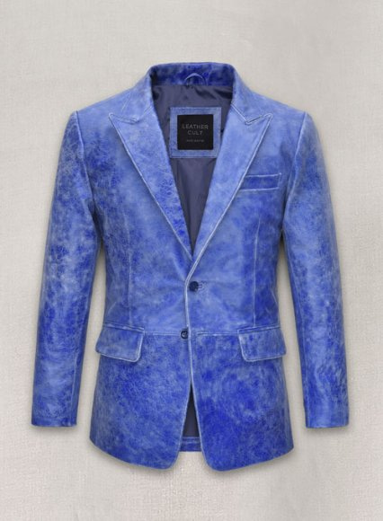 Artistic Blue Leather Blazer