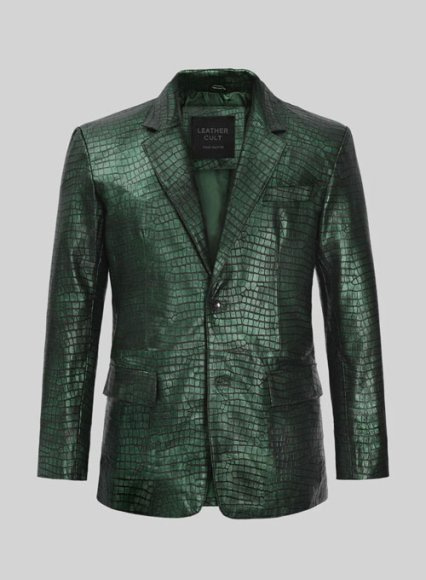 Croc Metallic Green Leather Blazer