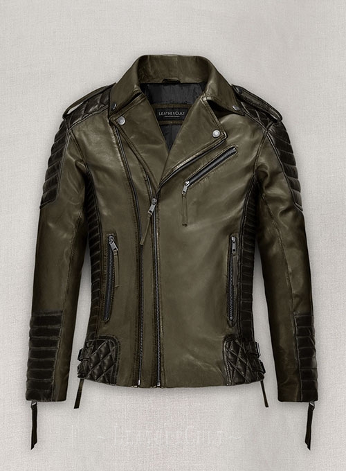 Charles Burnt Olive Leather Jacket - Click Image to Close