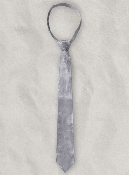 Metallic Lurex Gray Leather Tie