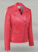 (image for) Soft Raspberry Red Hilary Duff Leather Jacket #3
