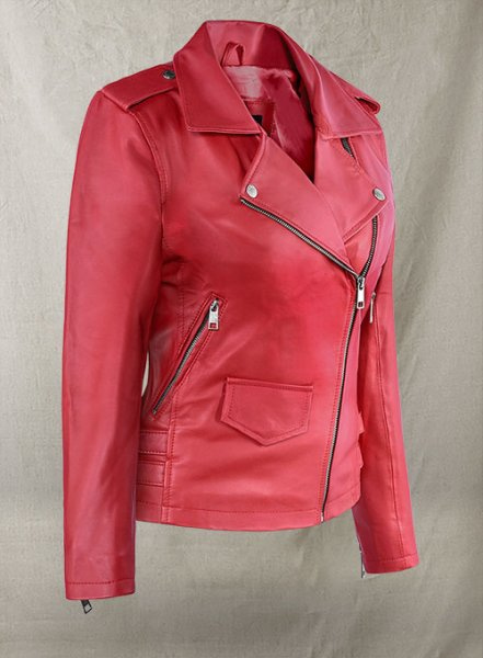 (image for) Soft Raspberry Red Gigi Hadid Leather Jacket #2