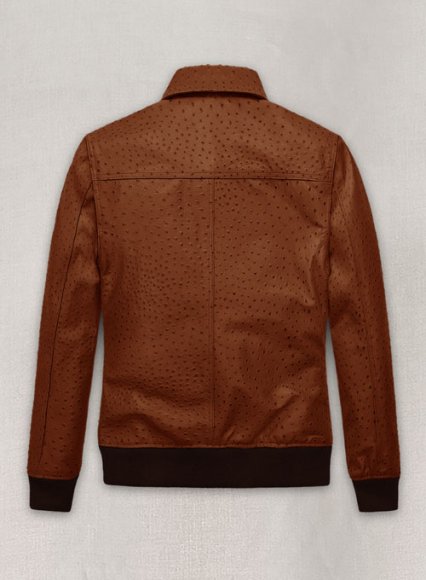 (image for) Tan Brown Ostrich Robert Pattinson Leather Jacket #3