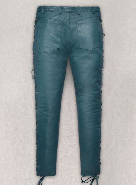(image for) Soft Prussian Blue Washed & Wax Leather Pants #515