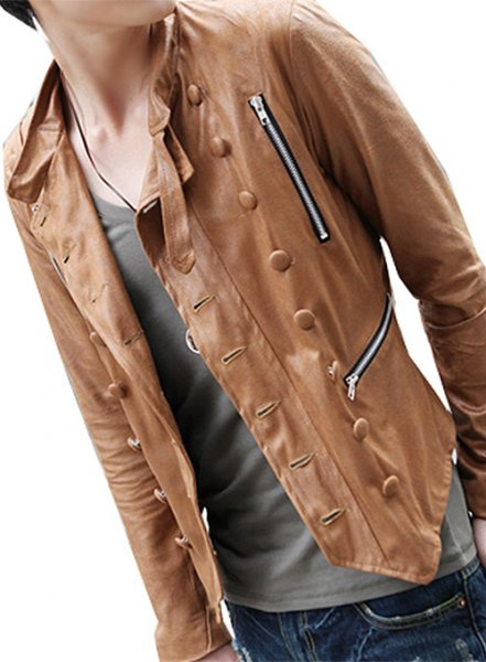 Italian handmade slim fit Men genuine goat leather jacket crocodile red  brown