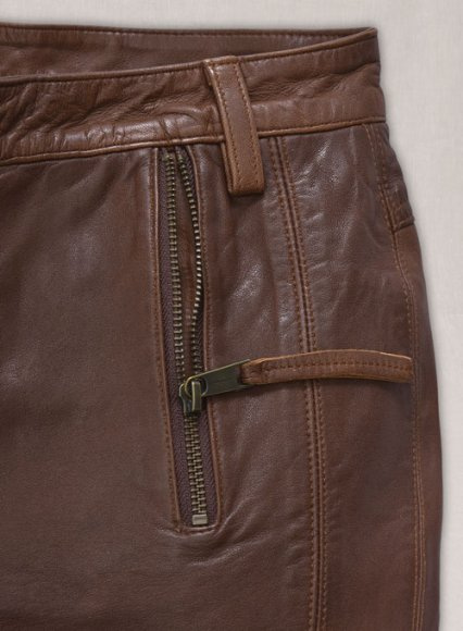 (image for) Spanish Brown Washed and Wax Leather Biker Jeans - Style #502