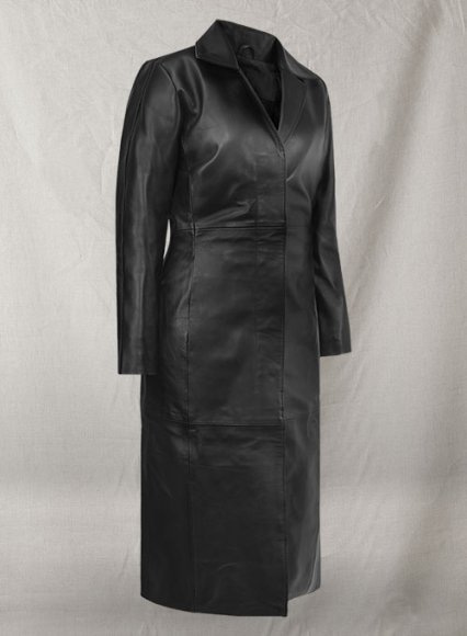 (image for) Black Selena Gomez Leather Long Coat
