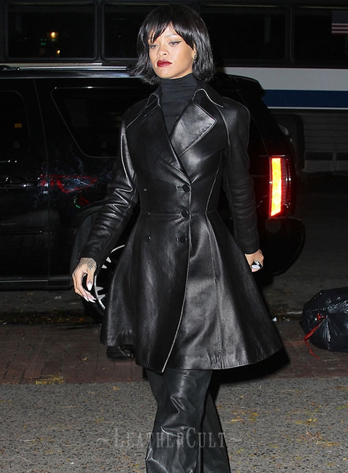 Rihanna Leather Trench Coat - Click Image to Close