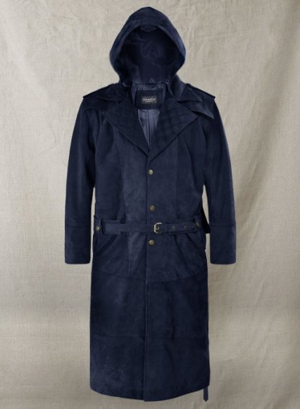 Dark Blue Suede Assassin's Creed Jacob Frye Leather Long Coat