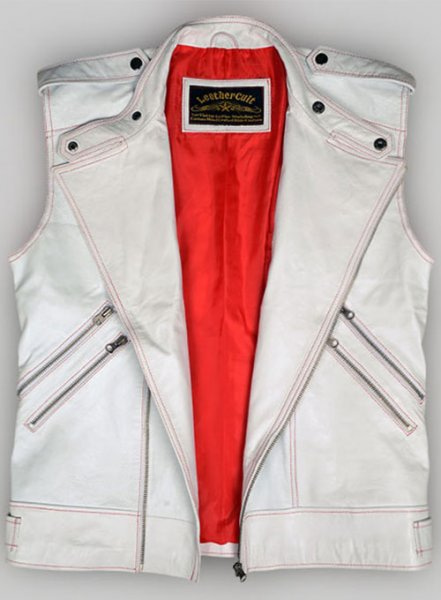 White Leather Biker Vest # 313