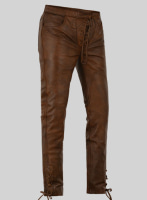 Traditional Cowboy Western Black Leather Pants With Laces For Men