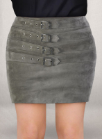 (image for) Gray Suede Bossy Buckle Leather Skirt - #443