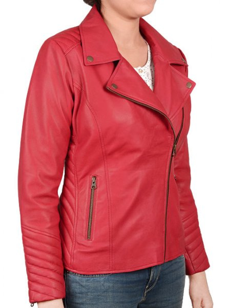 (image for) Soft Raspberry Red Oxley Leather Biker Jacket