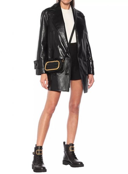 Vogue Doble Breasted Leather Trench Coat