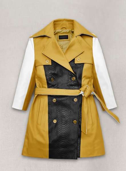Yellow Color Contrast Leather Trench Coat