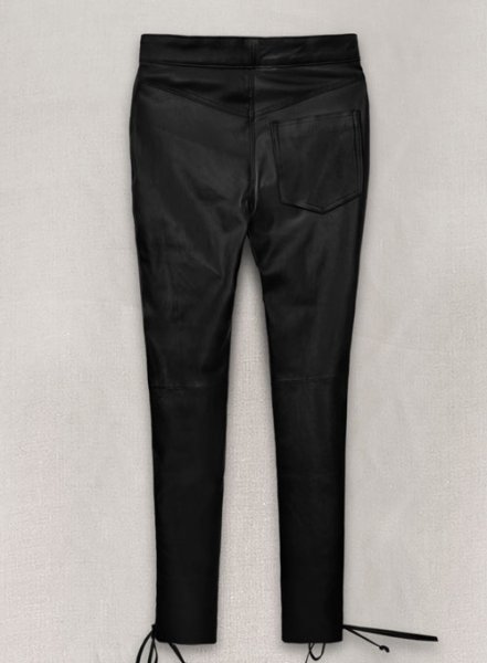 Traditional Cowboy Western Black Leather Pants With Laces For Men