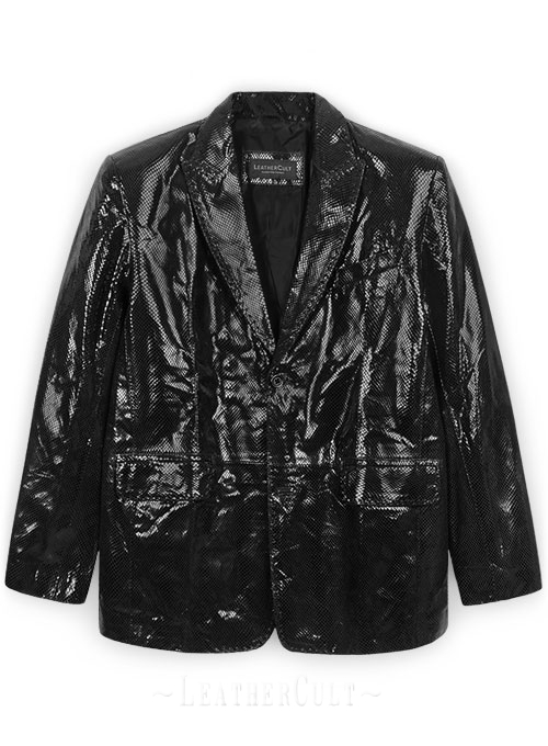 Snake Emboss Black Medieval Leather Blazer - 44 Regular - Click Image to Close