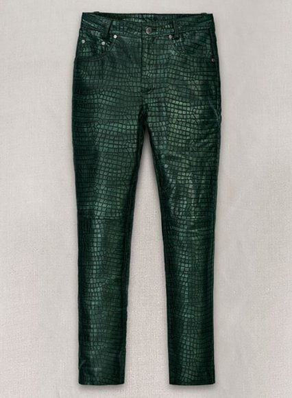 Croc Metallic Green Leather Pants - Jeans Style