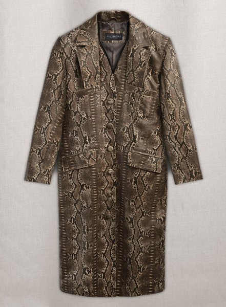 Dark Brown Python Chelsea Leather Long Coat