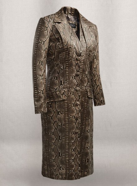 Dark Brown Python Chelsea Leather Long Coat