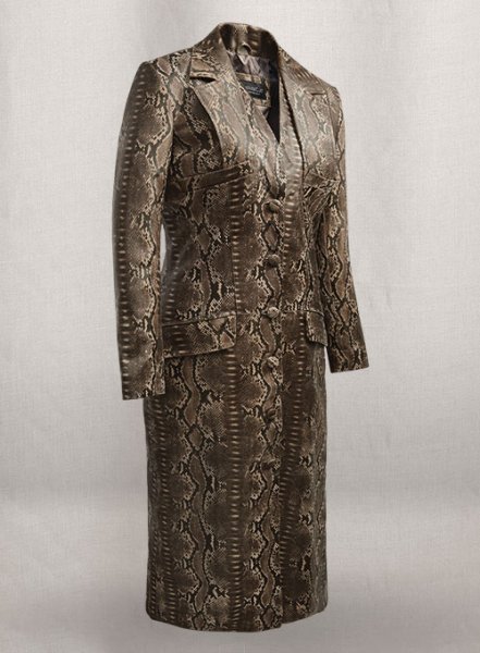 (image for) Dark Brown Python Chelsea Leather Long Coat